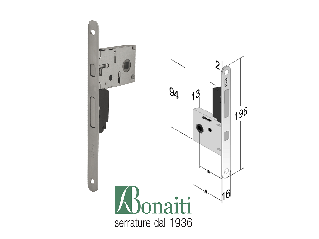 Serratura infilare gancio G50T H36 Q8 Frontale Mediana 18x196+Tirare Entrata 50 varie finiture | Bonaiti - immagine 4